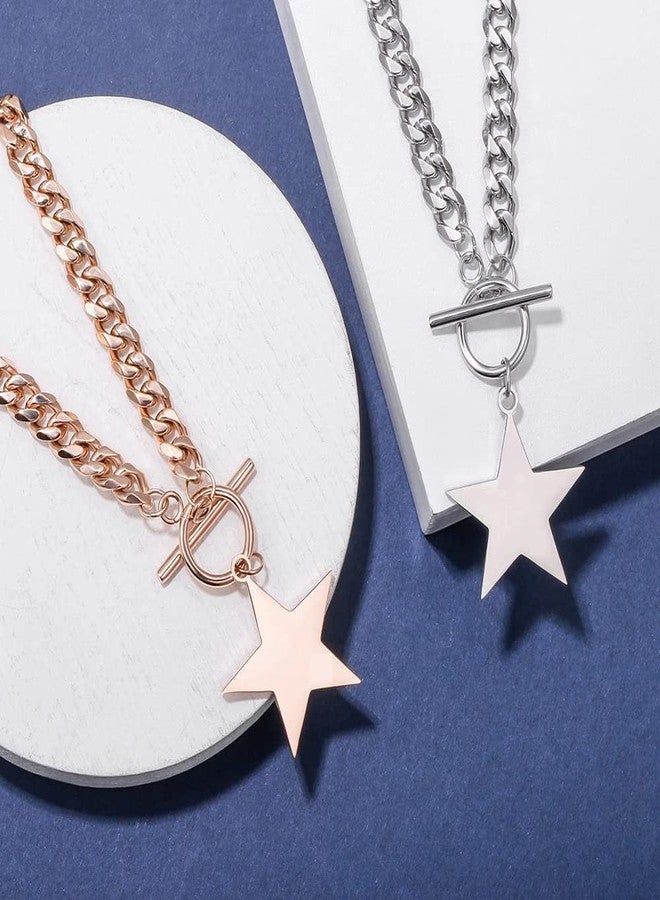 Aktully Silver Star Choker Necklace for Women - Stainless Steel Cuban Link With Toggle Clasp, Dainty Handmade Pendant Jewelry (Silver) - Image 5